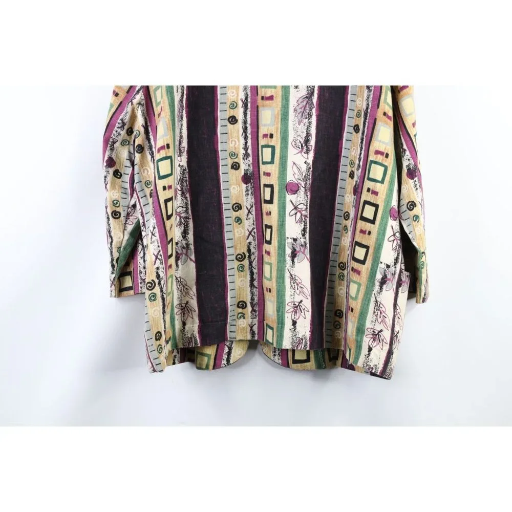 Vintage 90s Lagenlook 2XL Flax Linen Blend Abstract Button Blazer Jacket USA - Picture 9 of 9